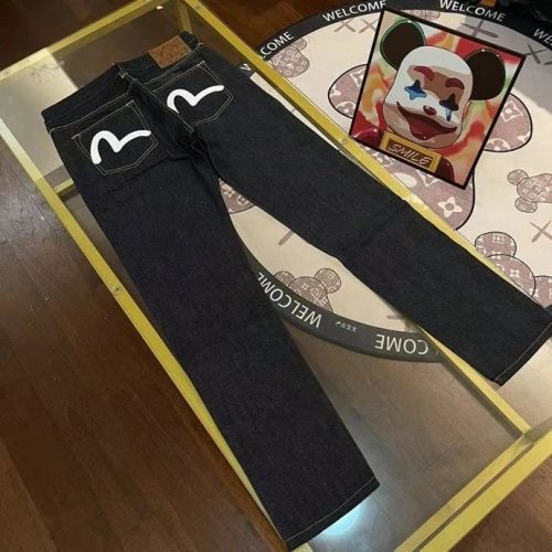 Evisu Daicock Print Raw Denim Jeans Black