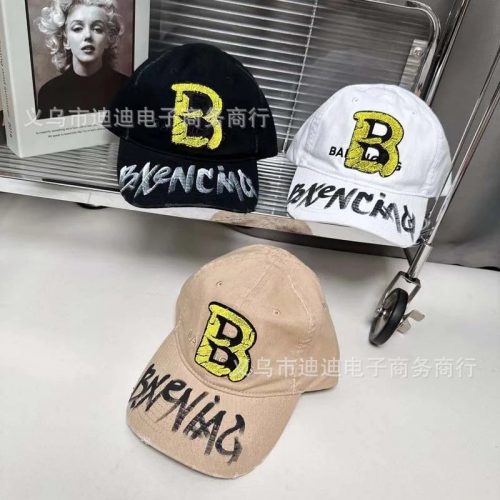 Balenciaga B Logo Baseball Cap Casual Streetwear Black White Beige