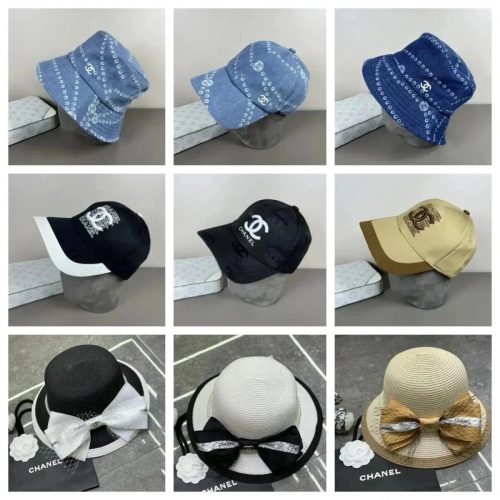 Chanel Monogram and Bow Straw Hats Designer Headwear Multicolor