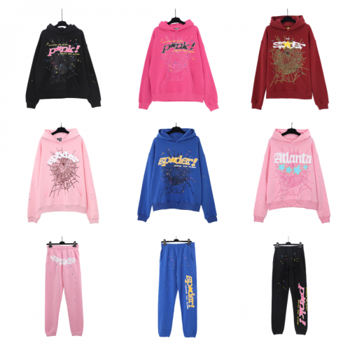 Sp5der Web Graphic Streetwear Hoodie and Joggers Set Multicolor