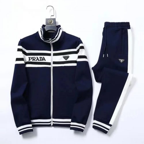 Prada Striped Casual Tracksuit Set Navy