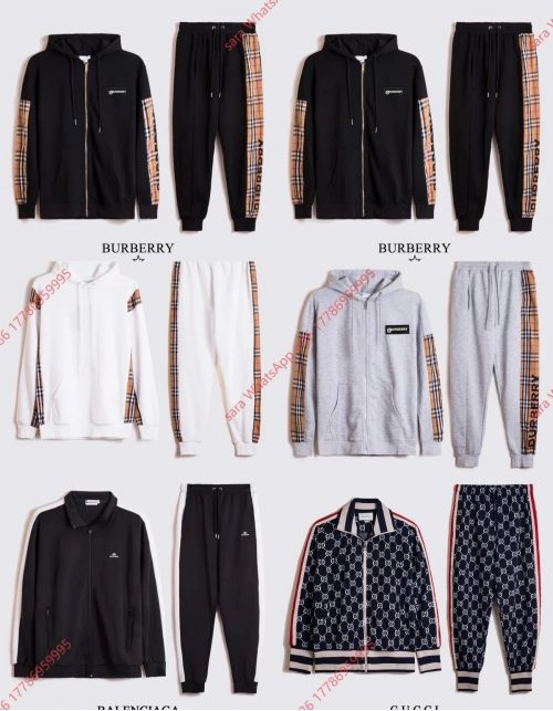 Burberry Check Panel Casual Tracksuit Set Black White and Gray