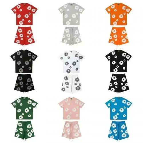 Denim Tears Floral Print Casual T-Shirt and Shorts Set Multicolor