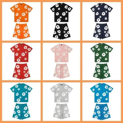 Palm Angels Flower Print Casual T-Shirt and Shorts Set Multicolor