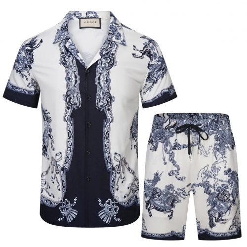 Gucci Horsebit Print Silk Matching Set White and Navy