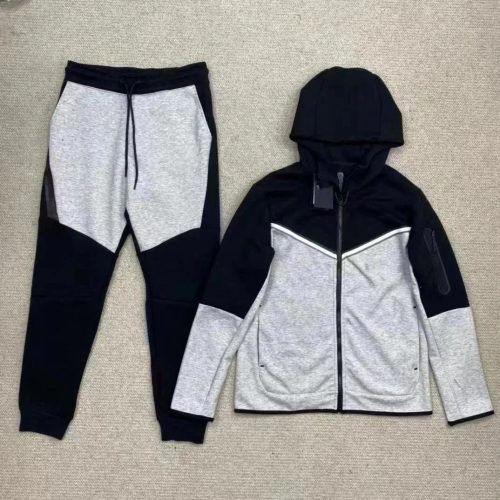 Nike Tech Fleece Colorblock Tracksuit Set Black and Gray