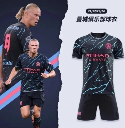Puma Manchester City 2023-24 Third Kit Soccer Jersey Set Black