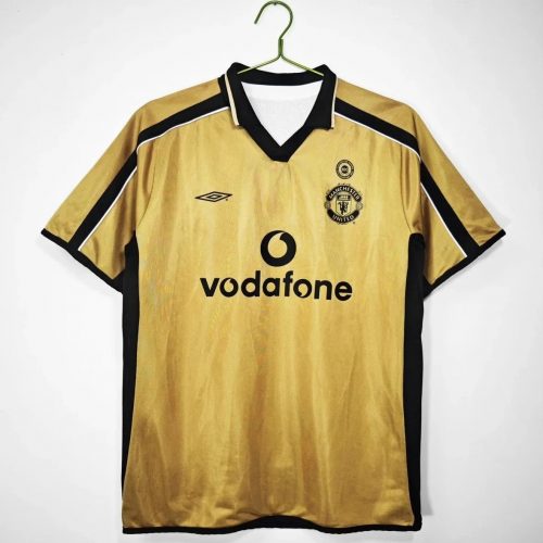 Umbro 2001-2002 Manchester United Third Retro Soccer Jersey Gold and Black