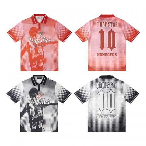 Trapstar Noneofus Football Jersey Graphic Streetwear Polo Shirt Red and Black