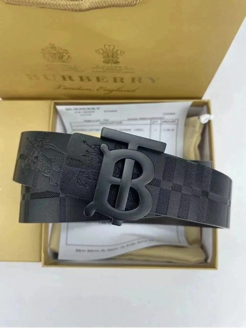 Burberry TB Monogram Leather Belt Black
