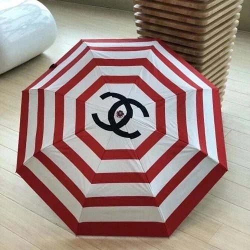 Chanel Striped Beach Umbrella Red and White