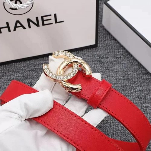 Chanel Crystal Embellished Buckle Leather Belt Red