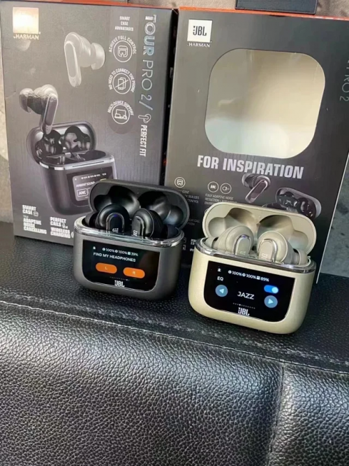 JBL Tour Pro 2 Wireless Noise Cancelling Earbuds Black and Beige