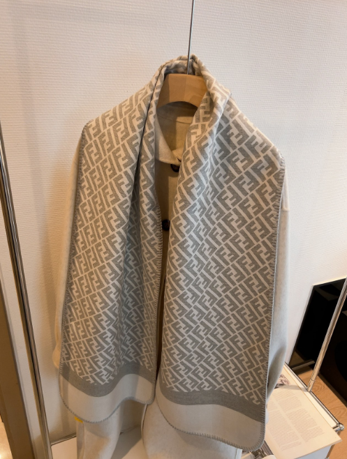 Fendi FF Monogram Wool Scarf Gray and Beige