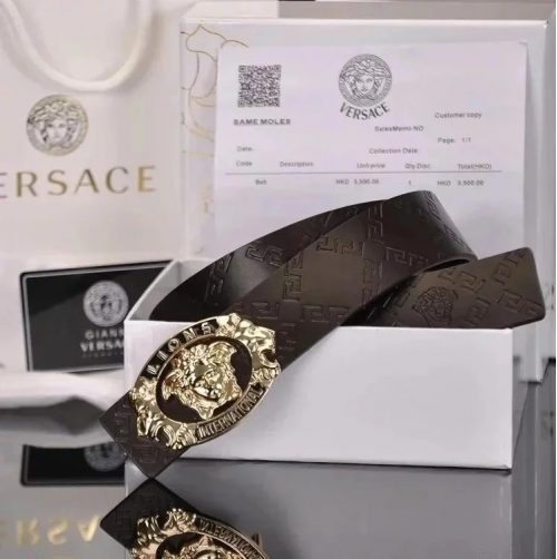 Versace Medusa Head Lions International Leather Belt Brown