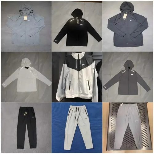 Nike Zip-Up Hoodie and Joggers Set Lightweight Casual Tracksuit Black and Gray