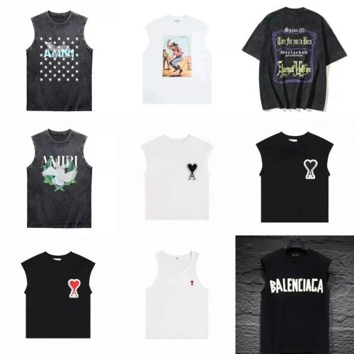 Ami Paris Sleeveless T-Shirt with Heart Patch Casual Cotton Top Black
