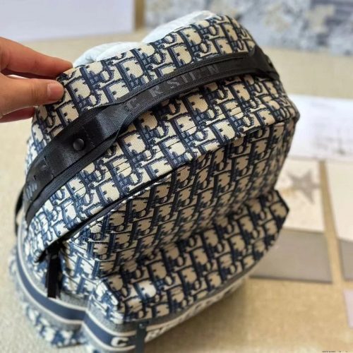 Dior Rider Backpack Oblique Canvas Travel Bag Blue and Beige