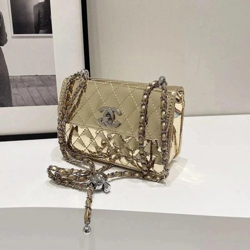 Chanel Classic Flap Metallic Quilted Shoulder Bag Gold