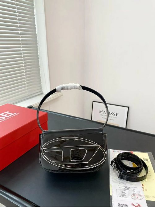 Diesel 1DR Patent Leather Shoulder Bag Black