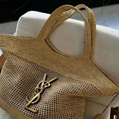 Yves Saint Laurent YSL Icare Maxi Raffia Tote Bag Beige