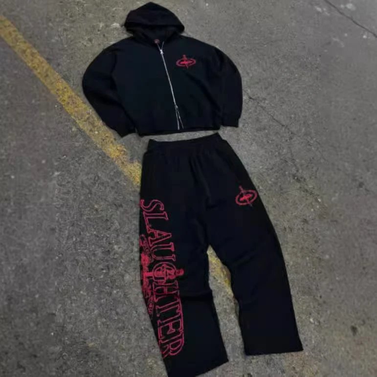 黑色拉链款套装(红) 黑色拉链款套装(红)