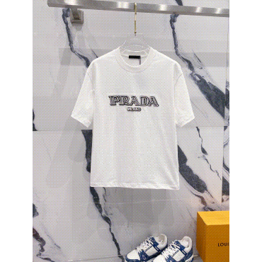 Prada Embroidered Jersey Graphic Tee White