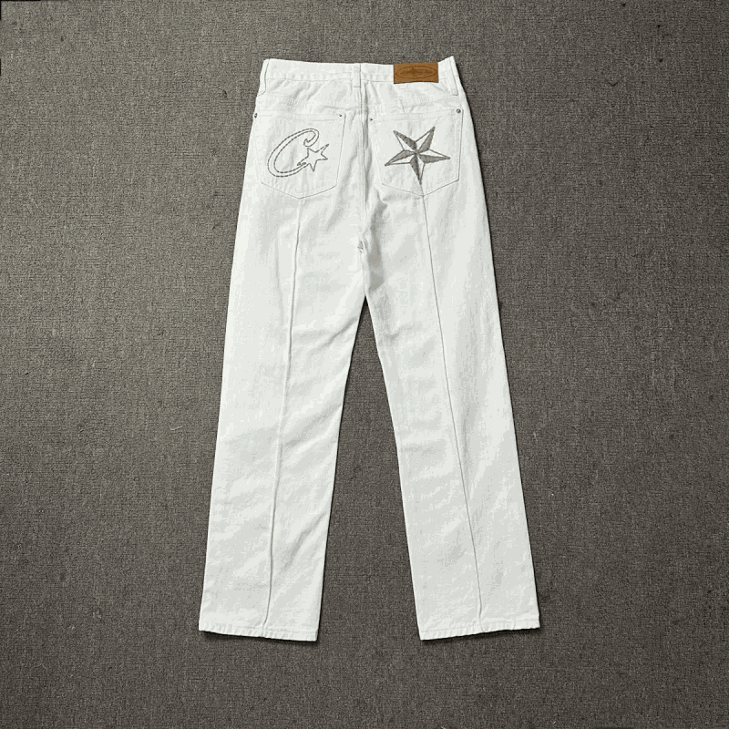 Corteiz C Star Graphic Streetwear Jeans White