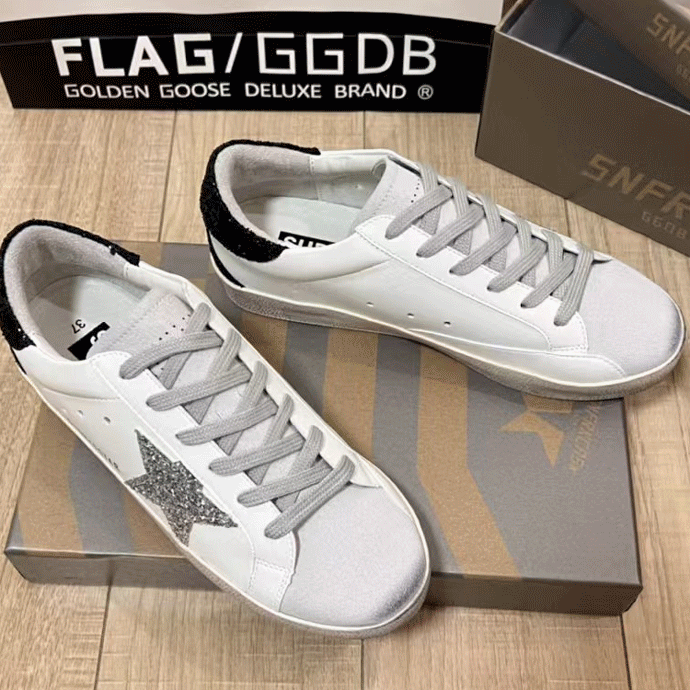 Golden Goose GGDB Super-Star Glitter Sneakers White and Silver