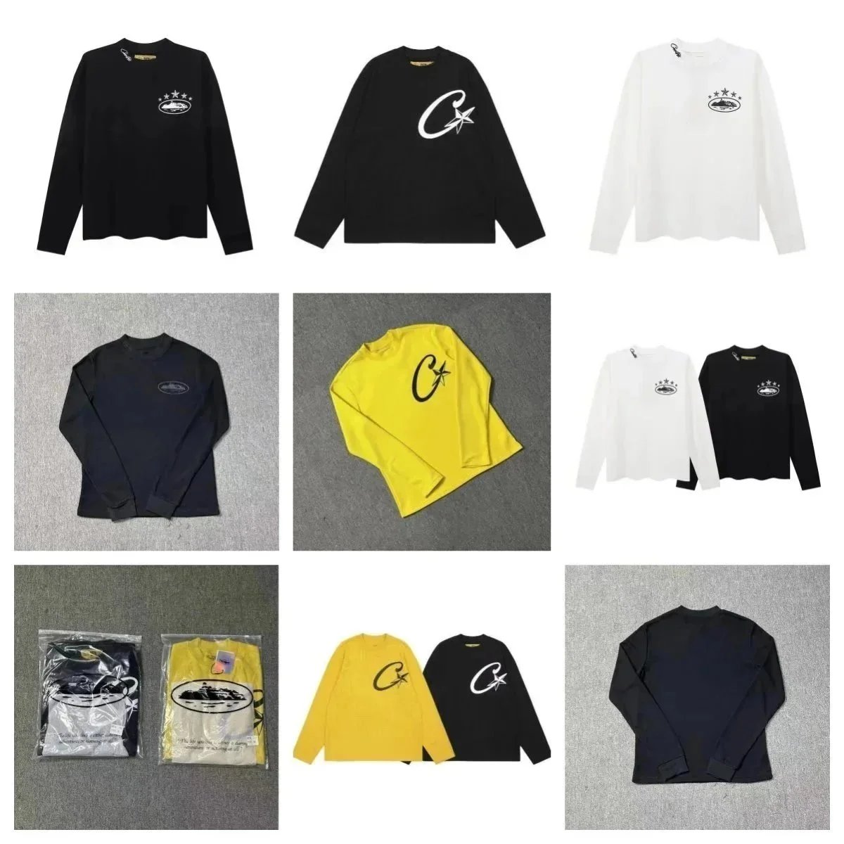 Chrome Hearts Long Sleeve Graphic T-Shirt Casual Cotton Black White Yellow