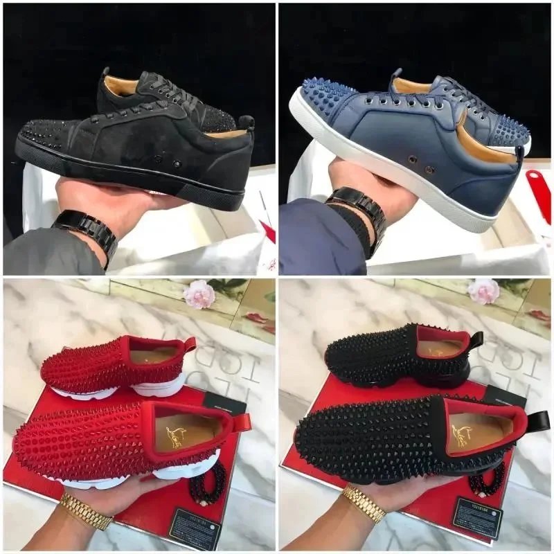Christian Louboutin Spike Sneakers Studded Casual Shoes Black Blue Red