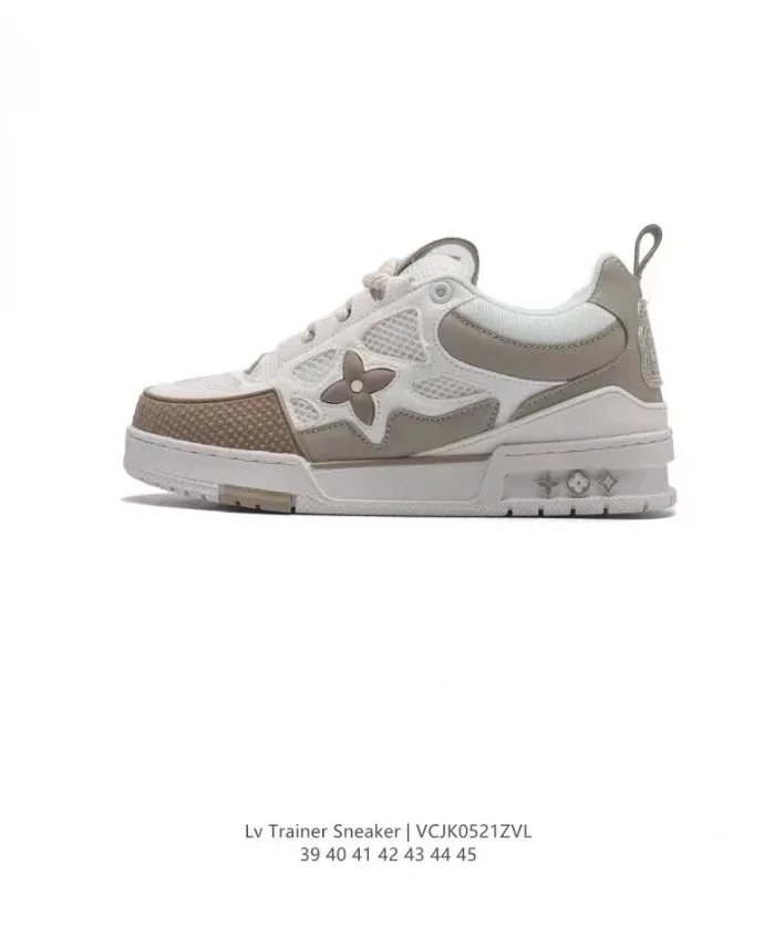 Louis Vuitton LV Trainer Sneaker Casual Shoes Beige and White
