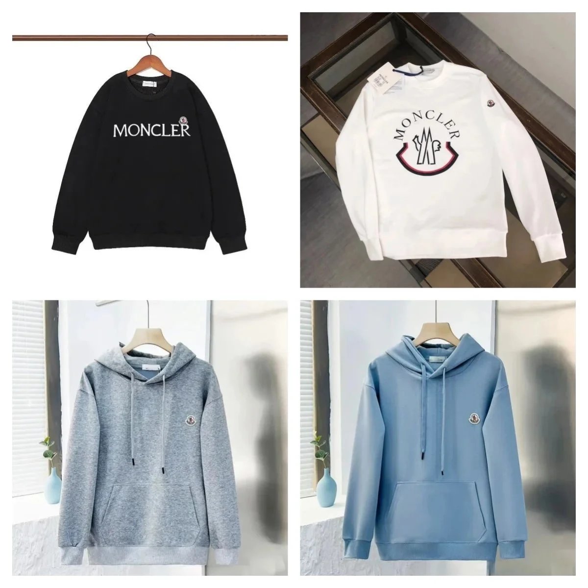 Moncler Logo Print Hoodie and Sweatshirt Casual Sweatshirt Black, White, Gray and Blue