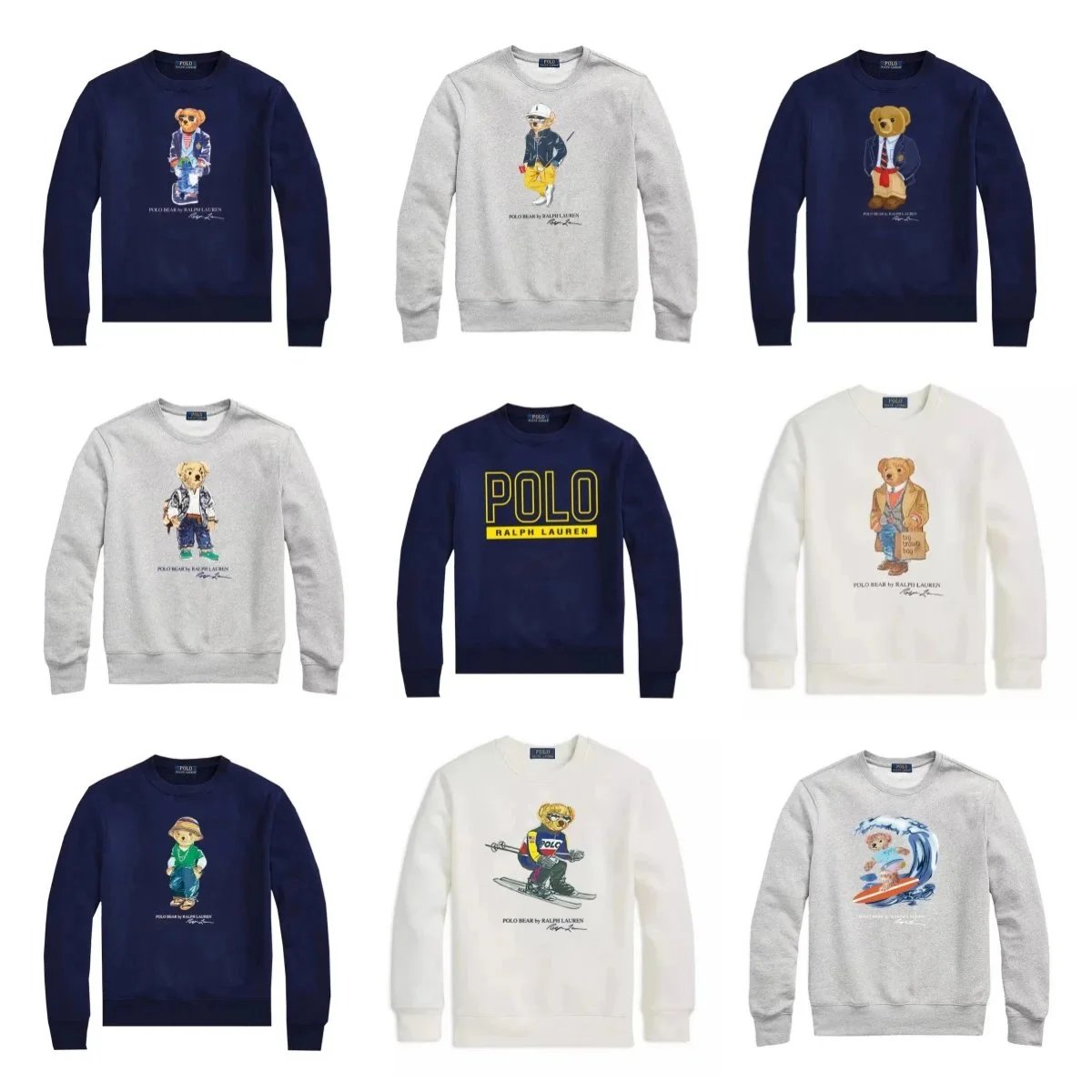 Polo Ralph Lauren Polo Bear Graphic Crewneck Sweatshirt Casual Cotton Navy and Gray