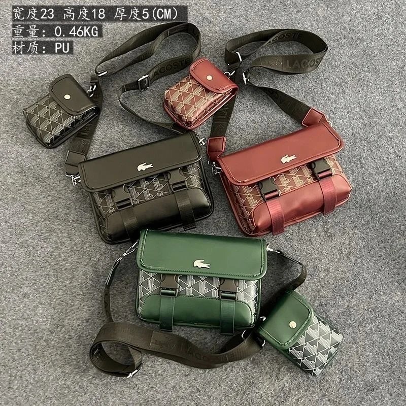 Lacoste PU Crossbody Bag with Detachable Pouch Casual Shoulder Bag Multicolor